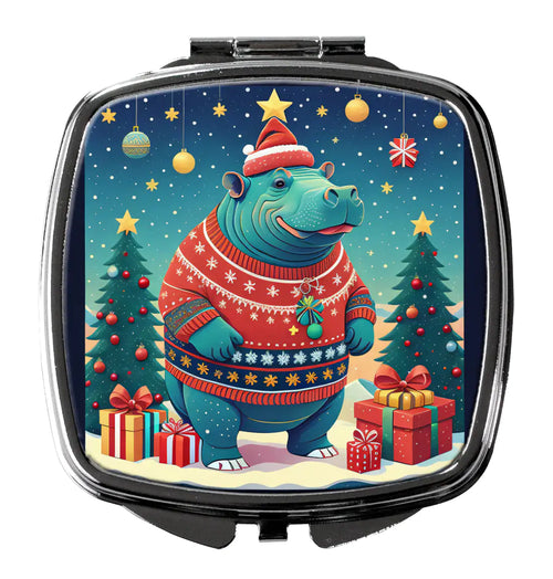 Hippopotamus Christmas Compact Mirror