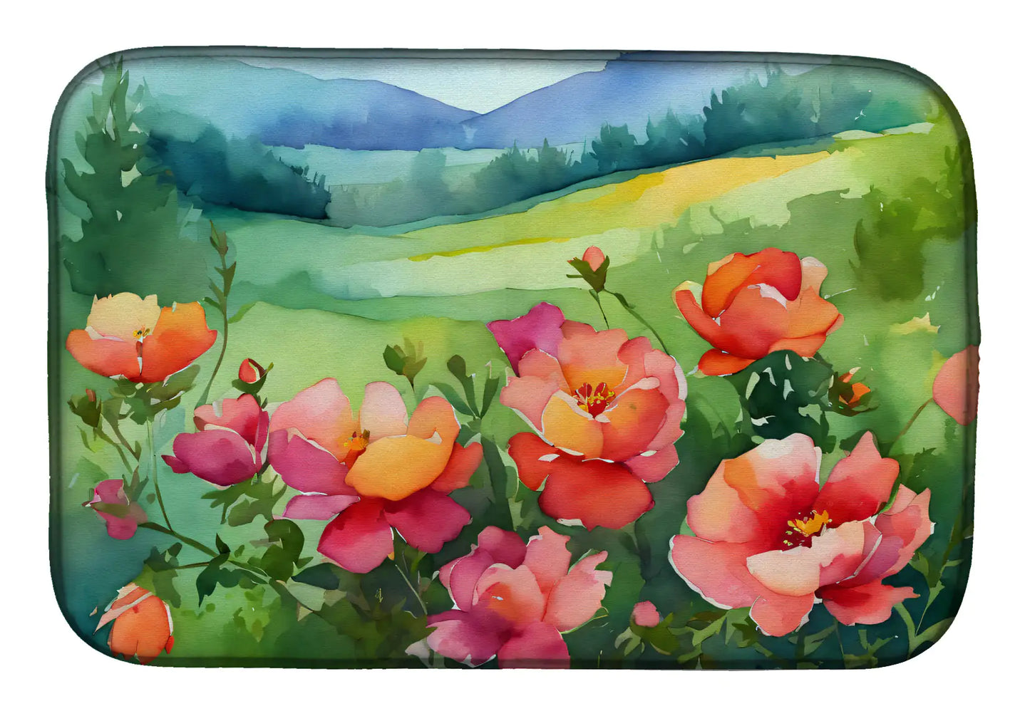 Iowa Wild Prairie Roses in Watercolor Dish Drying Mat