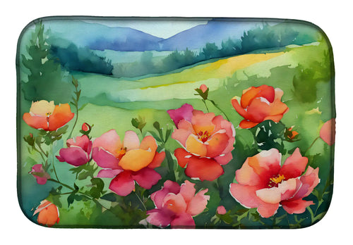 Iowa Wild Prairie Roses in Watercolor Dish Drying Mat