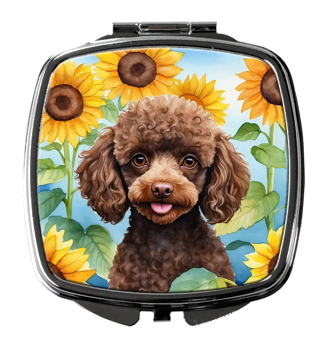 Chocolate Poodle in Sunflowers Compact Mirror