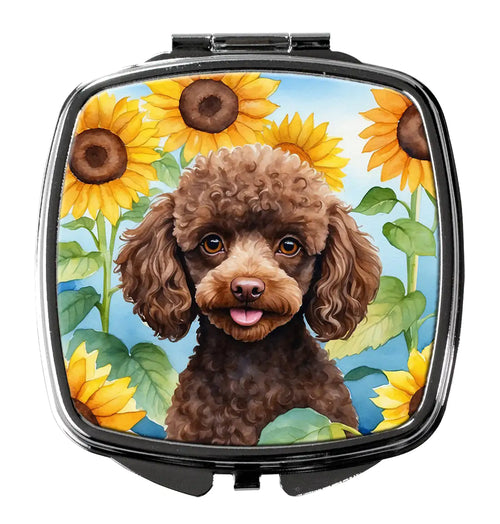 Chocolate Poodle in Sunflowers Compact Mirror