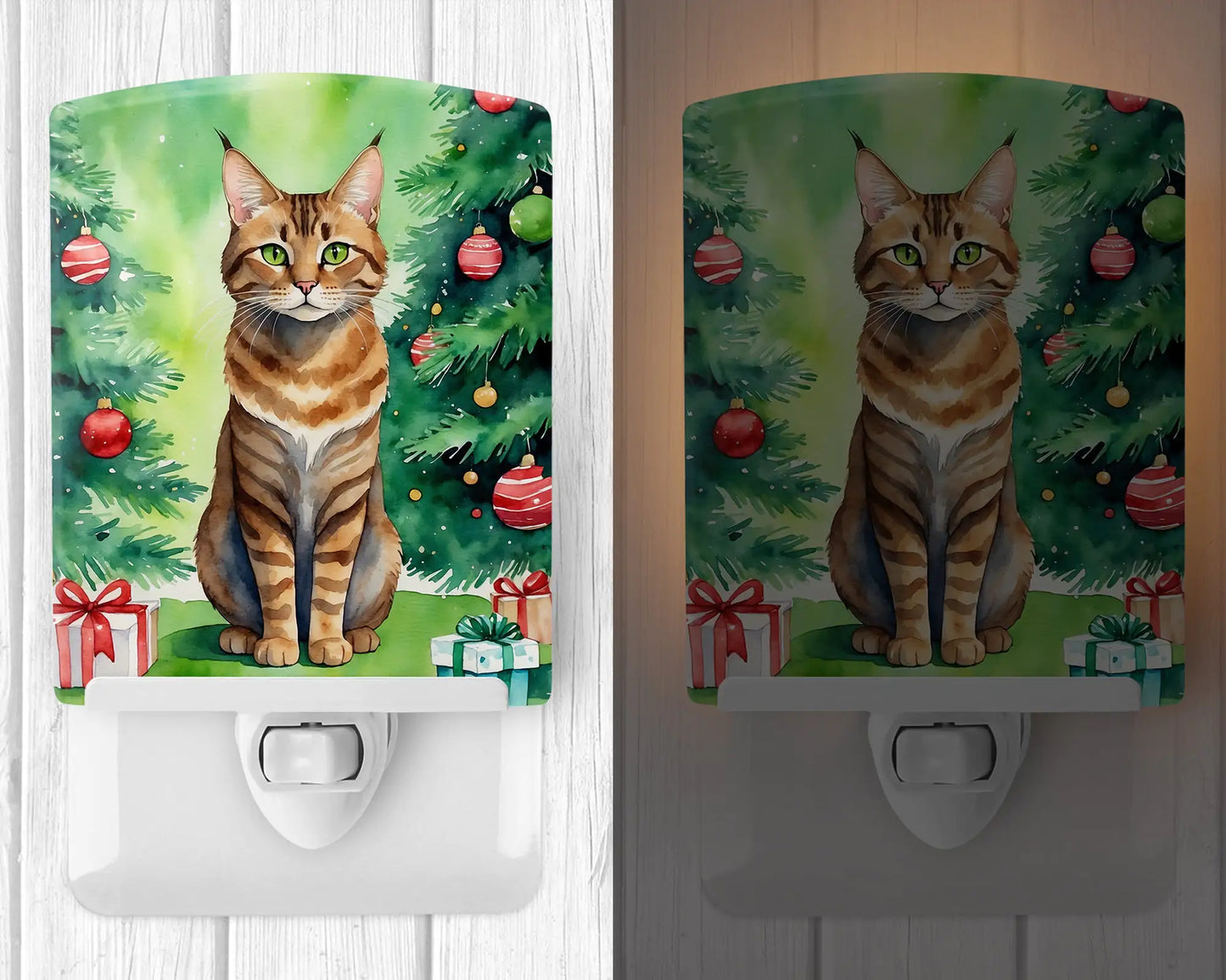 Sokoke Cat By the Christmas Tree Ceramic Night Light