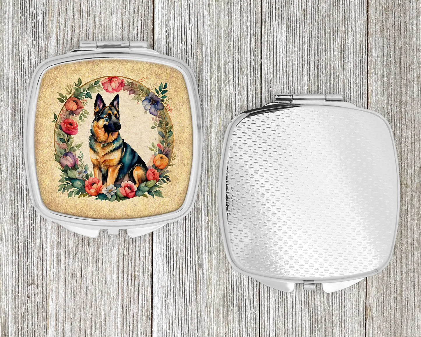 German Shepherd and Flowers Compact Mirror
