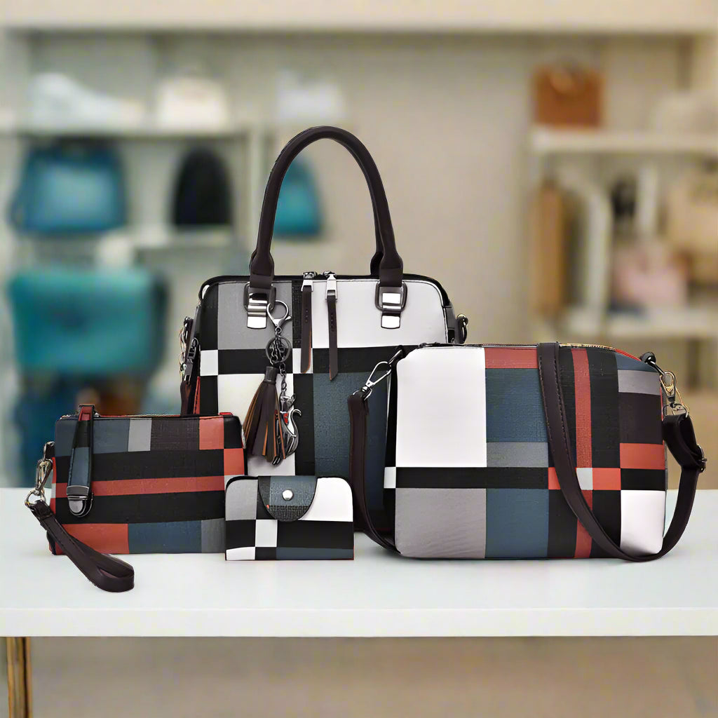 Fashion Retro Stitching Women's Handbag Purse Set