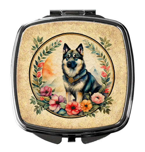 Norwegian Elkhound and Flowers Compact Mirror