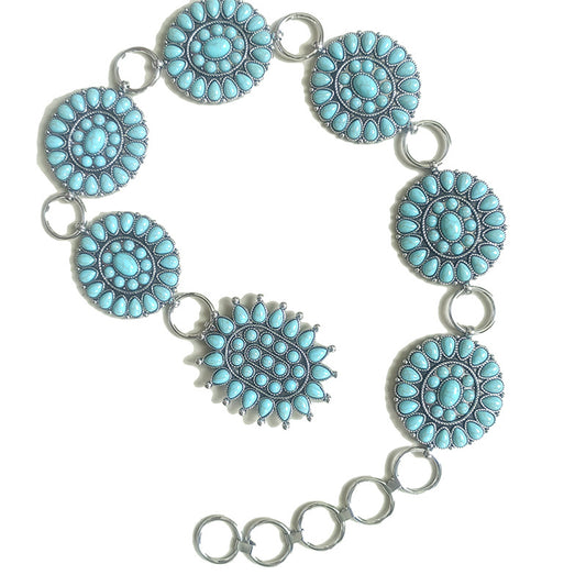 Women's Carved Vintage Turquoise Inlay Waist Chain