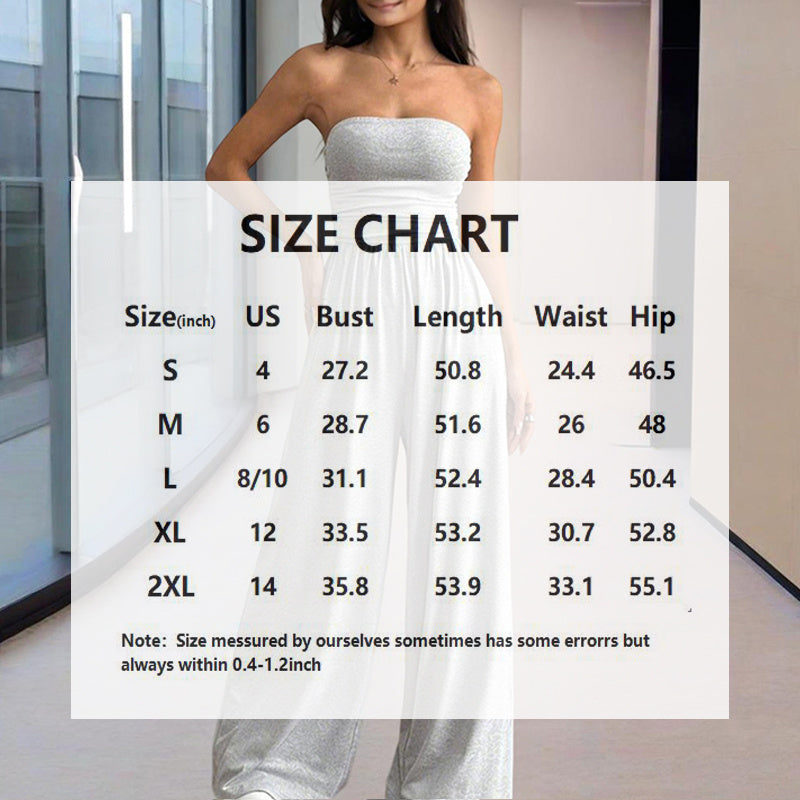 Women's Solid Color Strapless Jumpsuit Wide-Leg Palazzo Pants With Pleats Summer Fashion Outfit