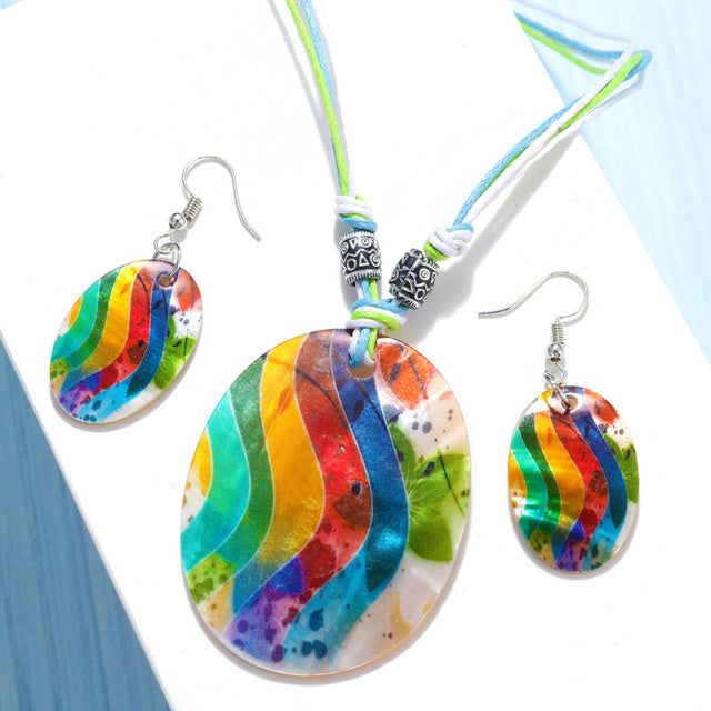 Fashion Jewelry Set Leather Necklace Earrings