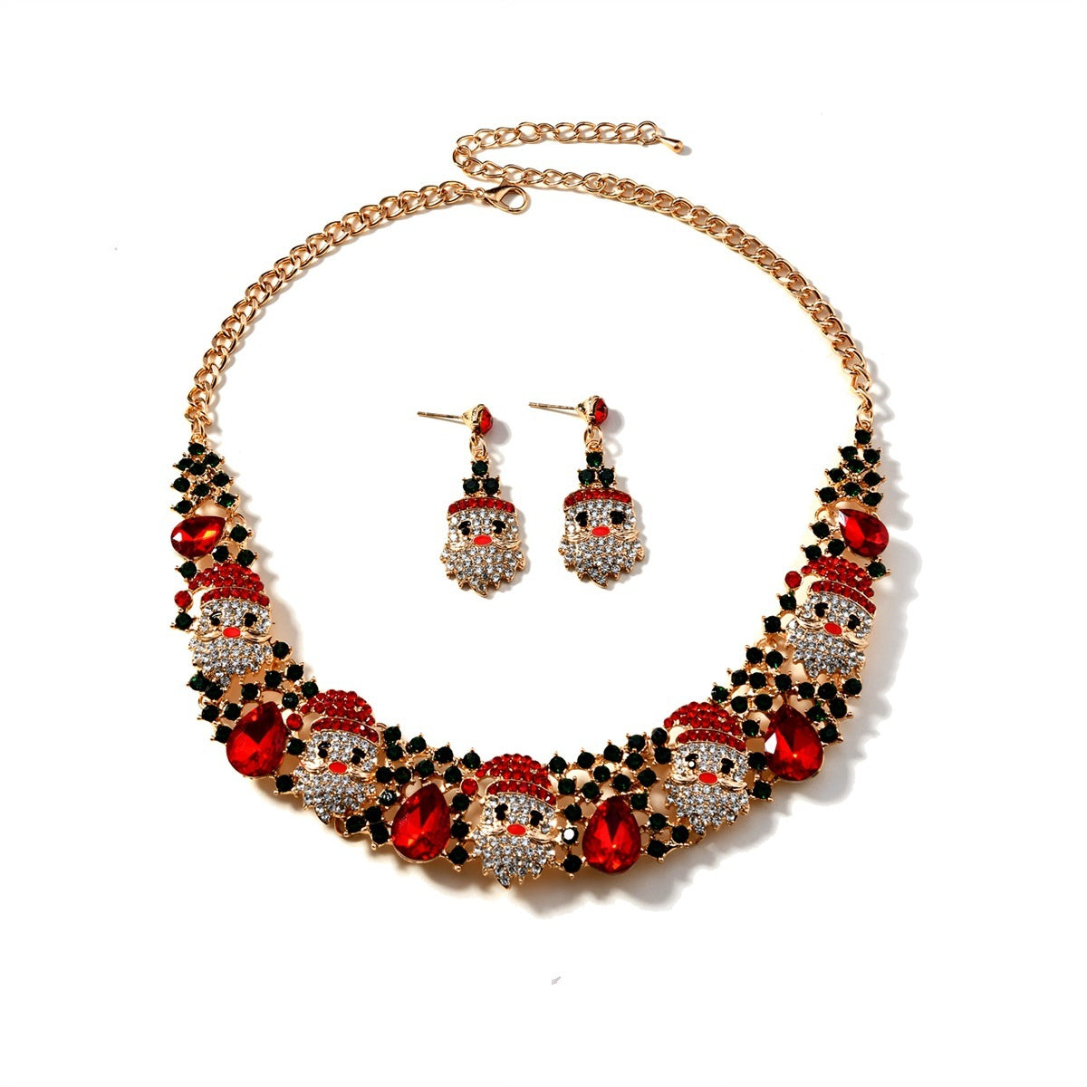 3pcs Christmas Set With Colored Rhinestones Ins Fashionable Shiny Santa Claus Necklace