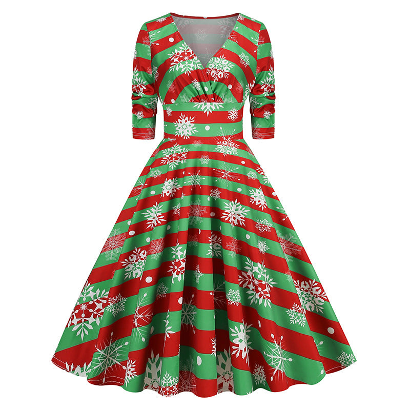 Christmas DressWomen's Christmas Vintage Print Dress