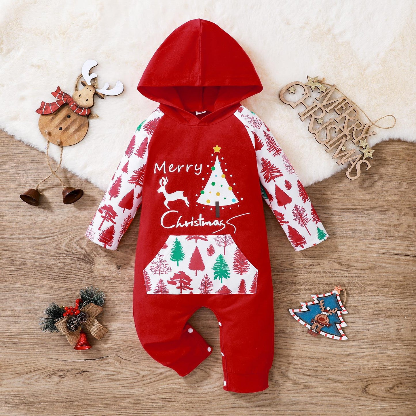 Christmas Long-sleeved Hooded One-piece Children's Clothing