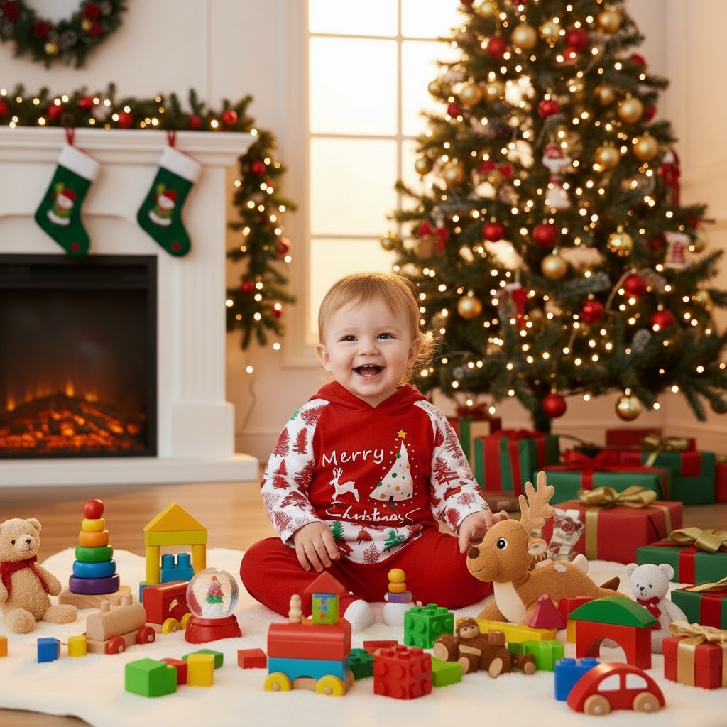 Christmas Long-sleeved Hooded One-piece Children's Clothing