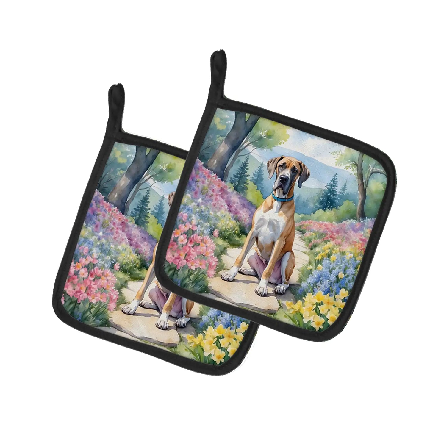 Great Dane Spring Path Pair of Pot Holders