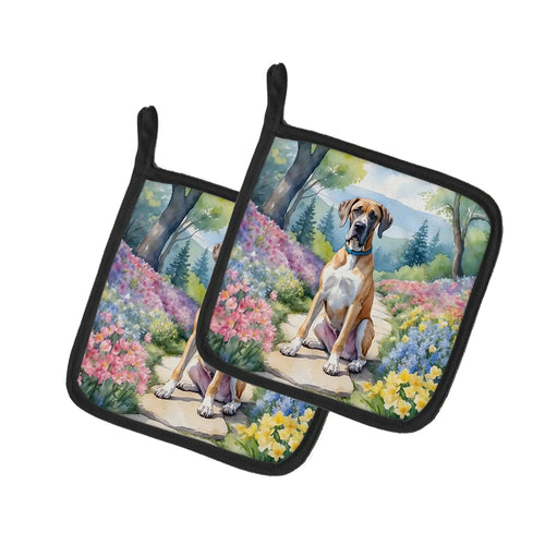 Great Dane Spring Path Pair of Pot Holders
