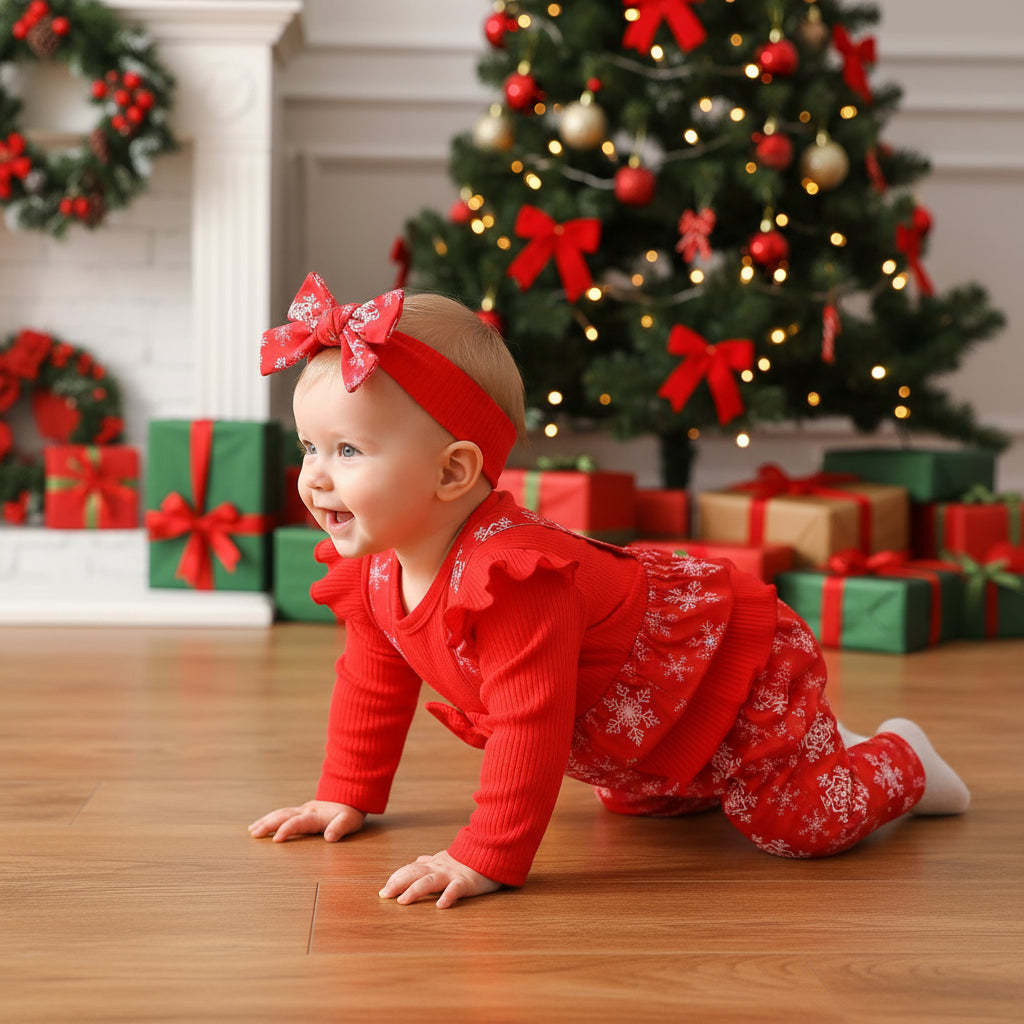 Christmas Crawling Suit Baby Girl Sunken Stripe Long Sleeve Fake Suspenders Romper