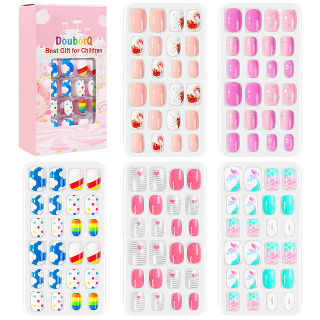 Cartoon candy kids nail sticker set, pastel solids with tiny candy icons