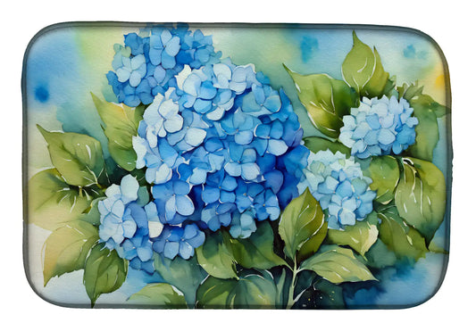 Hydrangeas in Watercolor Dish Drying Mat