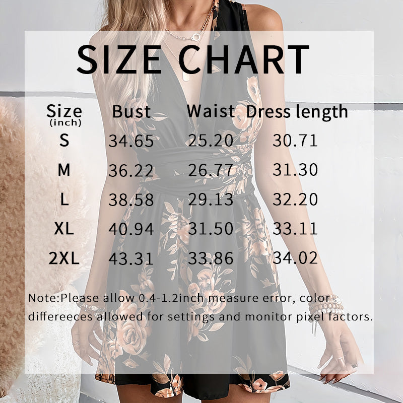 Women's Floral Print Deep V Neck Tie Back Sleeveless Romper Short Jumpsuit