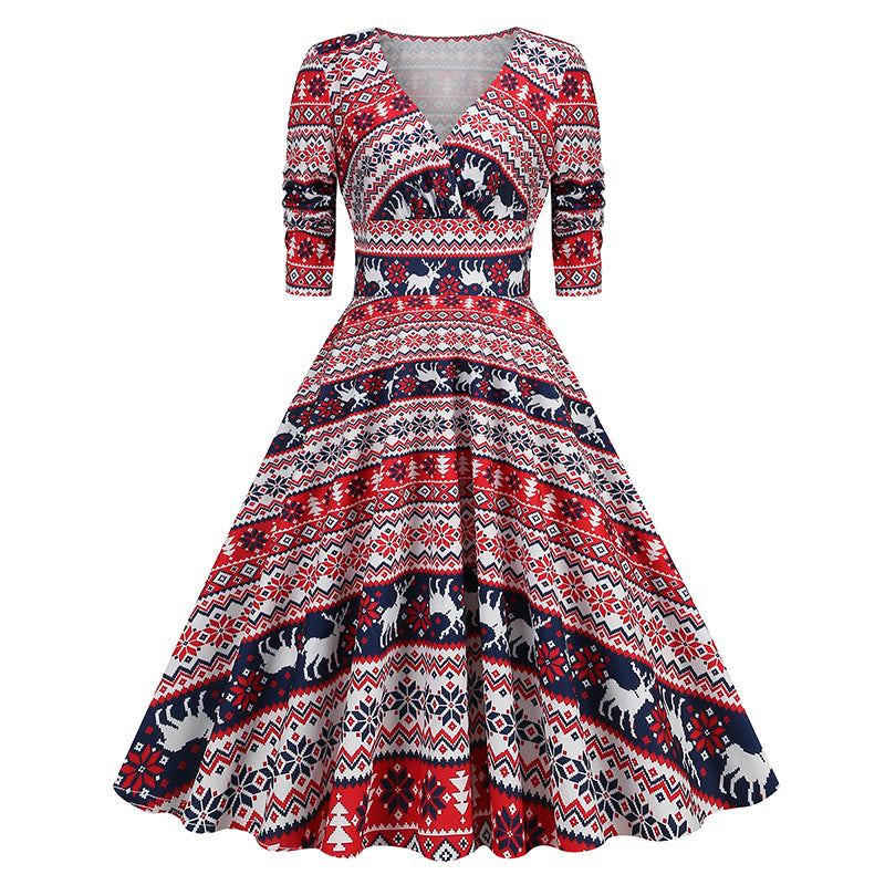 Christmas DressWomen's Christmas Vintage Print Dress
