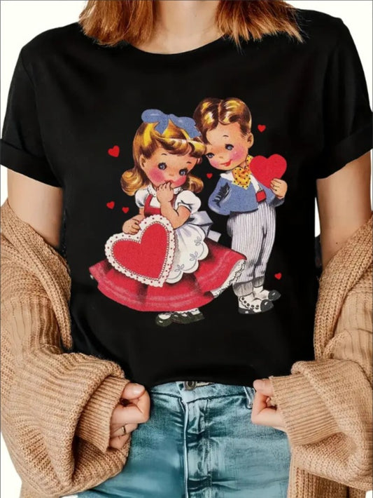 Love Valentine's Day T-Shirt, Couple Christmas, Fashion Casual Short-Sleeved
