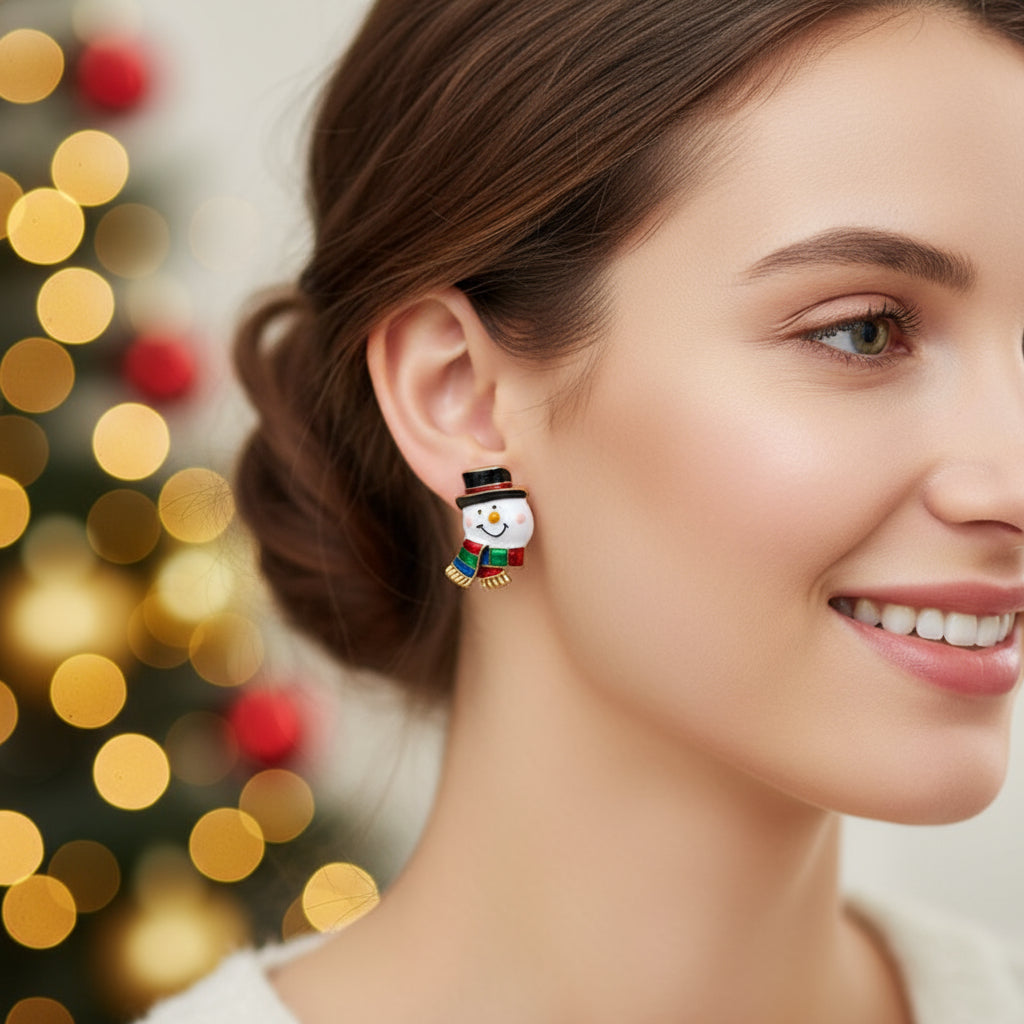 Enamel Snowman Earrings Women's Ear Ornaments Christmas Gifts