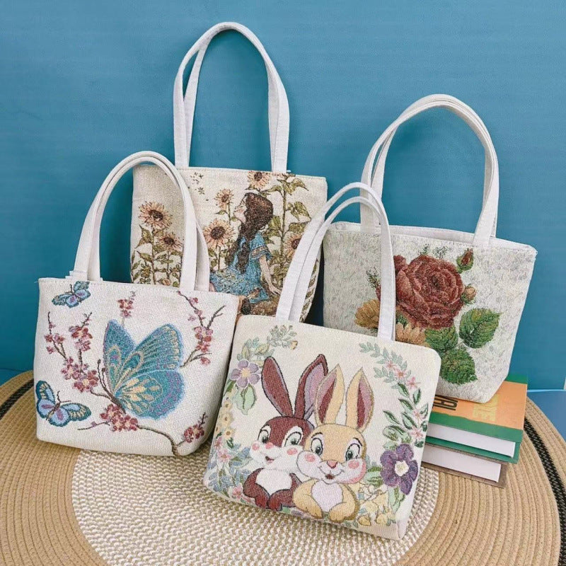 Double-sided Gold Wire Handheld Canvas Small Bag Wear-resistant