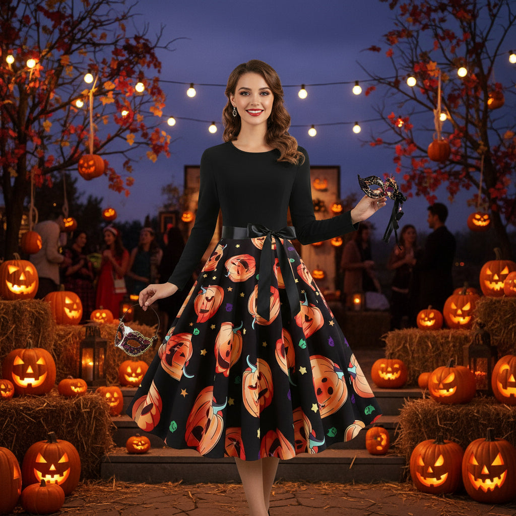Halloween New Round Neck Elegant Party Print Dress