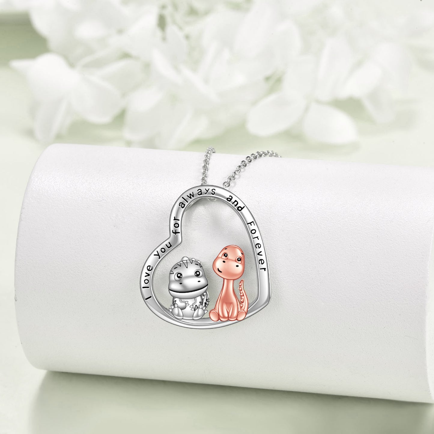 Necklace 925 Sterling Silver Cute Dinosaur Pendant Jewelry, I Love You Always and Forever
