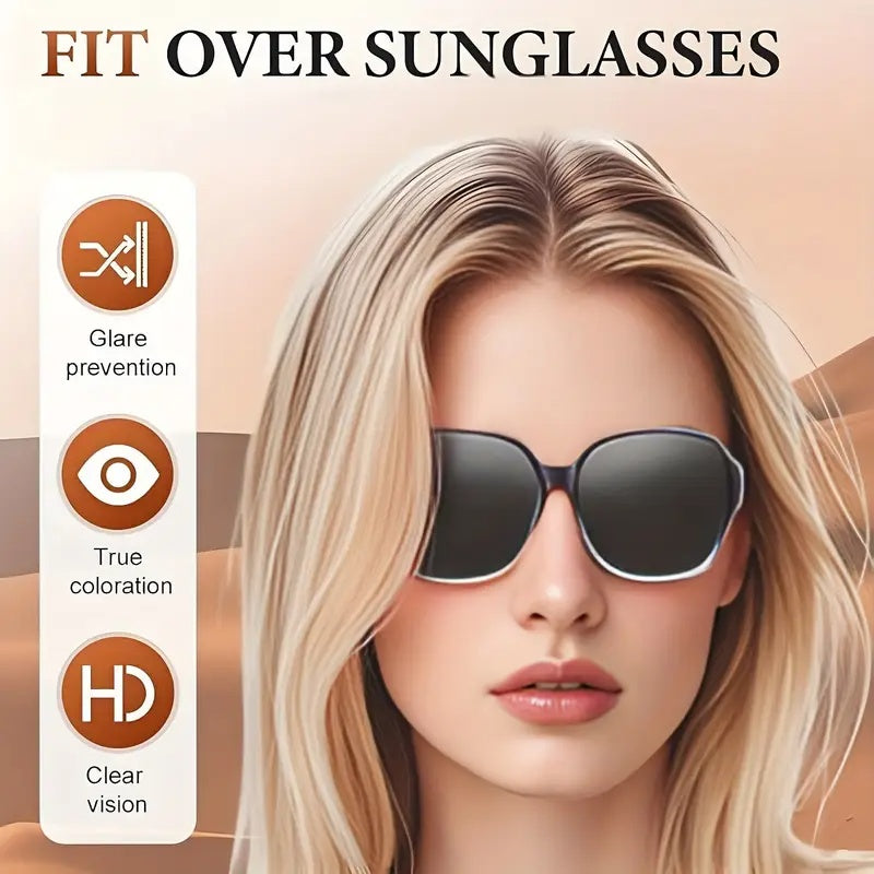 Dual-Use Clip-On Fashion Glasses - Crystals, Stylish Rectangular Design, Unisex, Driving Accessories, Eyewear