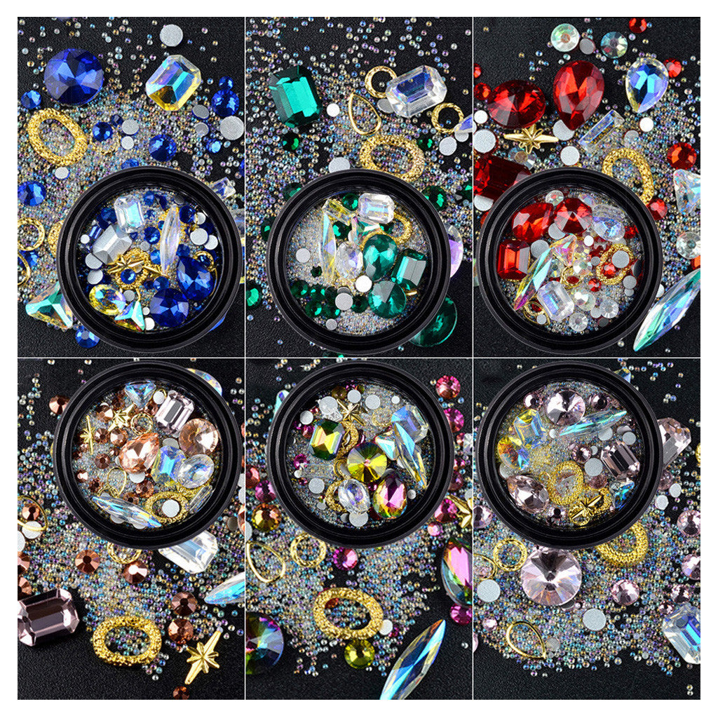 6 Boxes 3D DIY Gemstone Mix Nails Art Rhinestones Decoration Glitter For Crafts Beads
