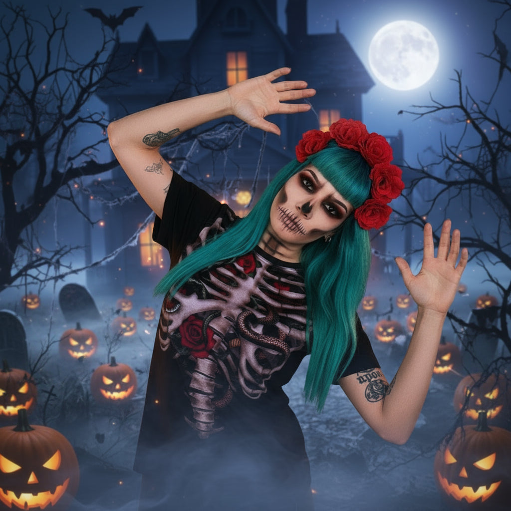 Halloween Costume Skull Print Dress For Women