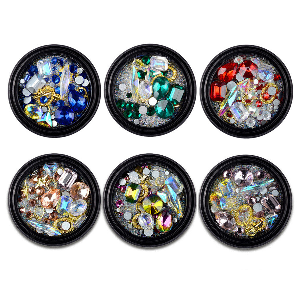 6 Boxes 3D DIY Gemstone Mix Nails Art Rhinestones Decoration Glitter For Crafts Beads