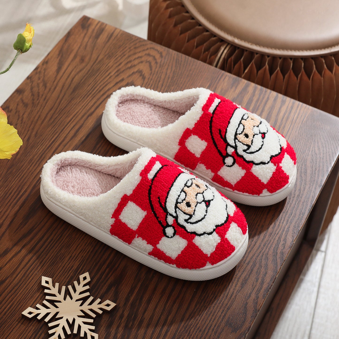 Christmas Plaid Santa Claus Winter Indoor Non-slip Floor Fuzzy Slippers