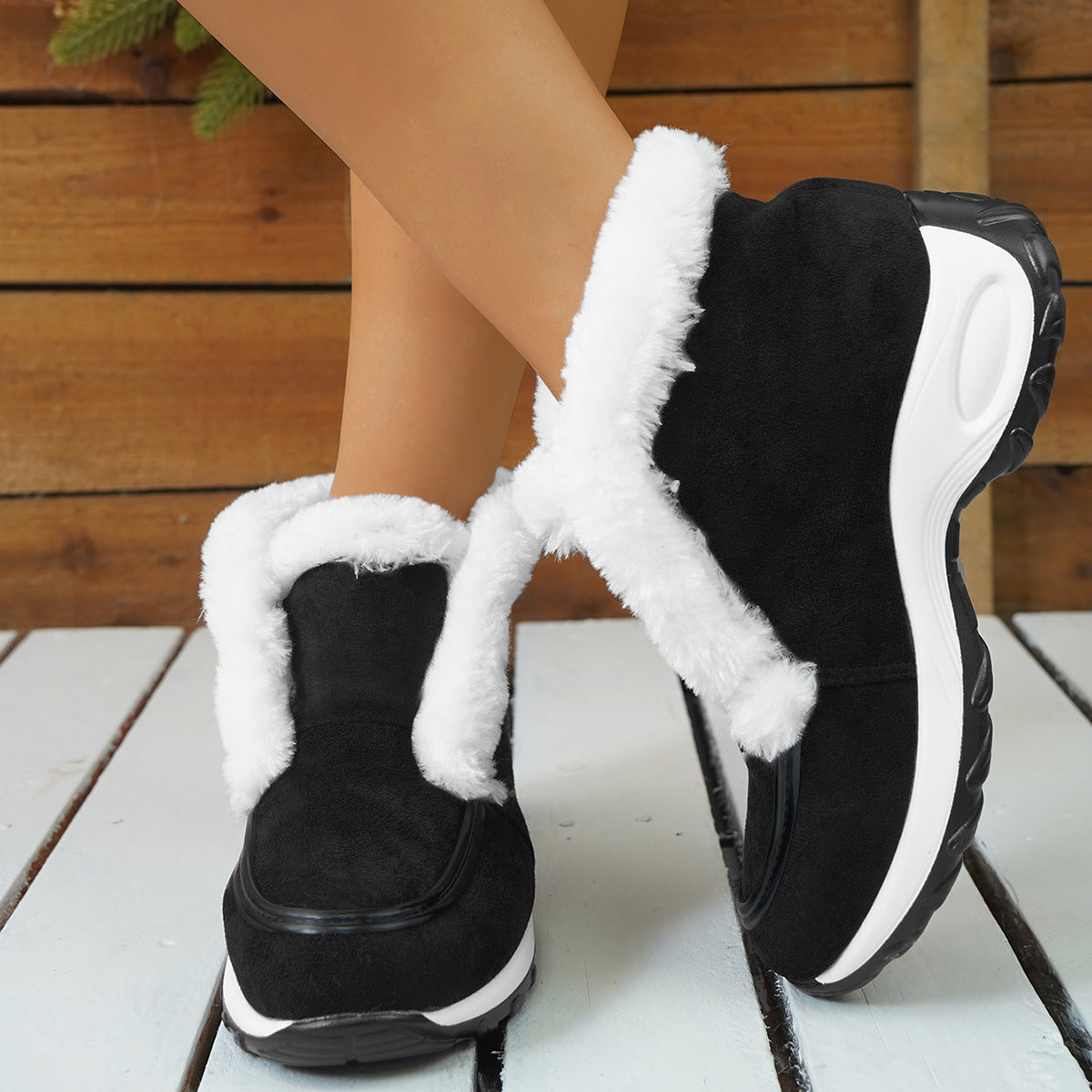 Winter Air-cushion Sole Snow Fashion Solid Leopard Print Platform Ankle Casual Keep Warm Shoes