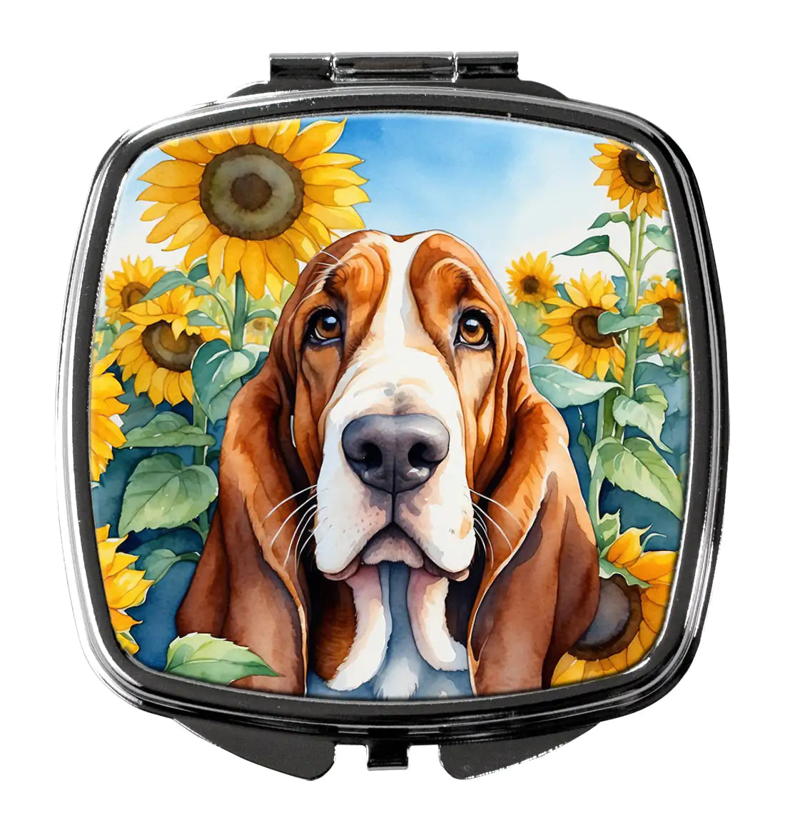 Basset Hound in Sunflowers Compact Mirror