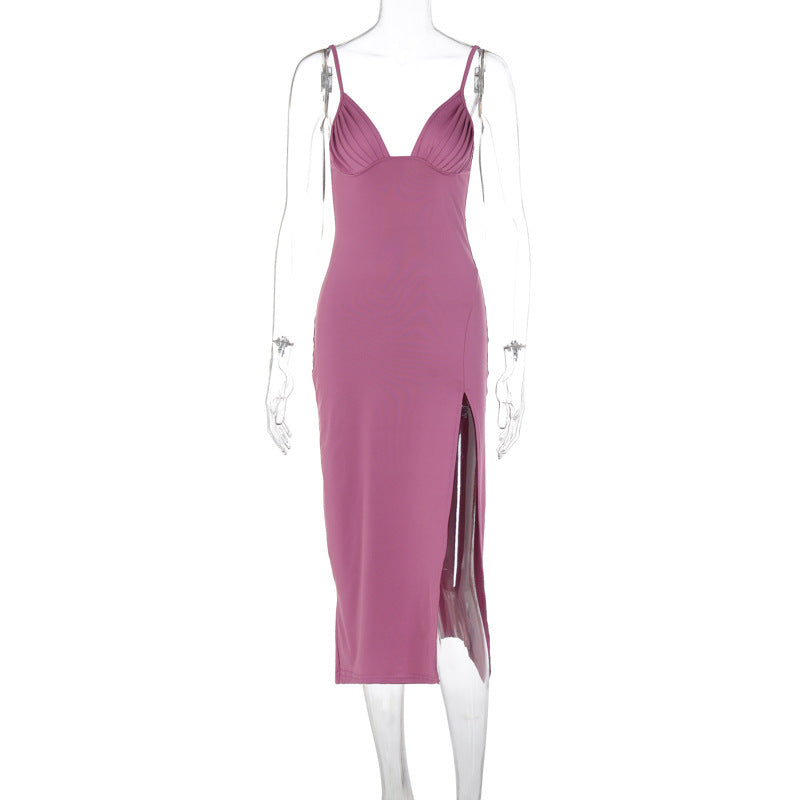Spaghetti Strap With Split Design Deep V-neck Sleeveless Backless Bodycon Party Dresses For Women Clothing