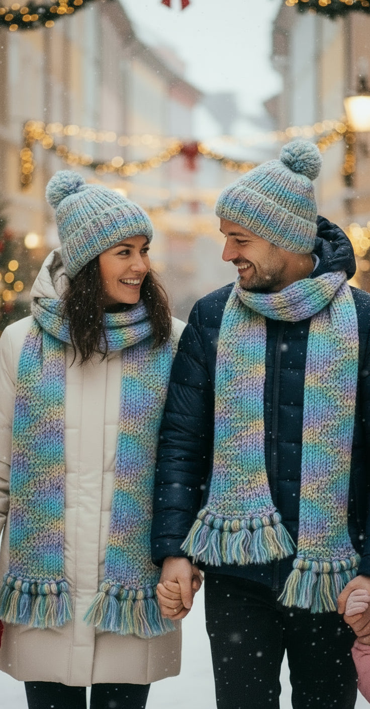 Handmade Beanie n Scarves Sets of Yellows, Blues, Greens and Purples