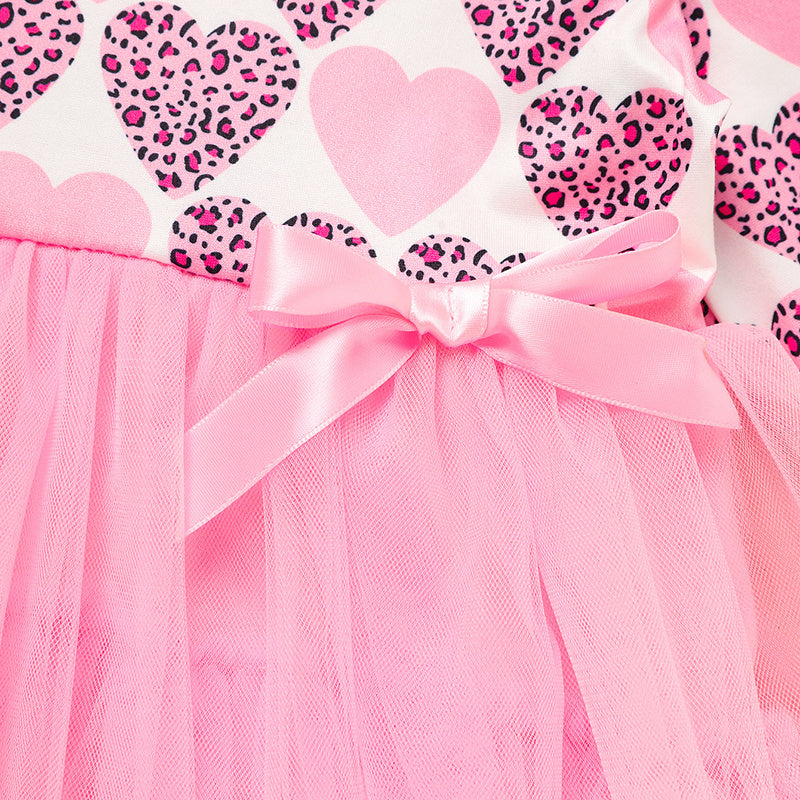 Toddler Girls Outfits Long Sleeve Graphic Heart Print Mesh Tulle Valentine Birthday Party Dress