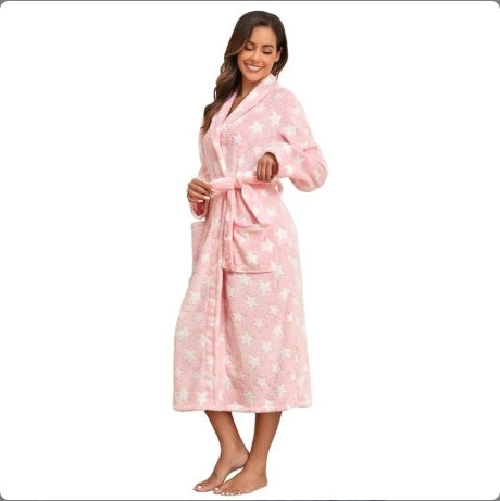 Plush Oversize Winter Soft Warm Long Flannel Bathrobe With Hooded Women Thick Night Fleece