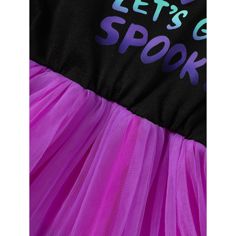 Little Girls 2Pcs Halloween Outfits Sleeveless Tulle Dress With Hooded Cloak Set Clothes