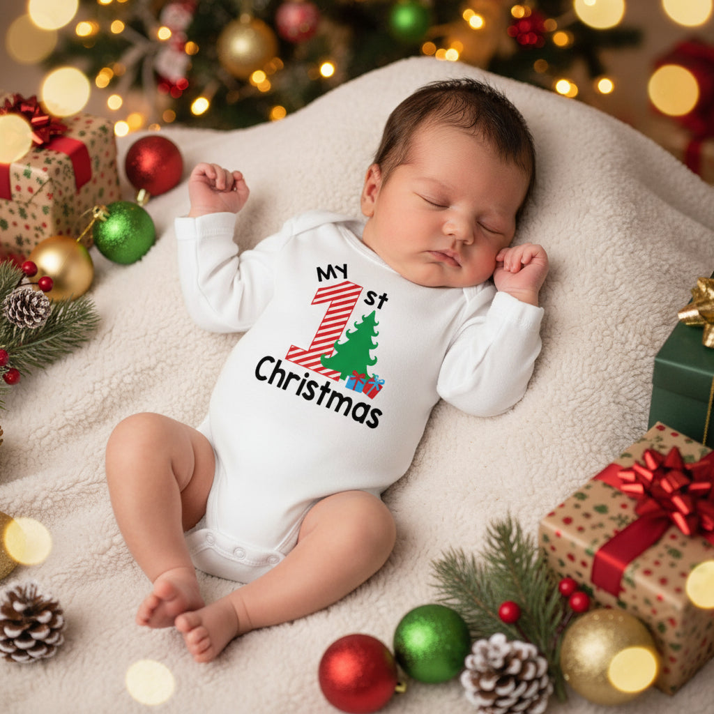 Christmas Newborn Baby White Long Sleeve Jumpsuit