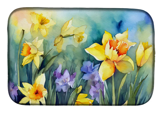 Daffodils in Watercolor Dish Drying Mat