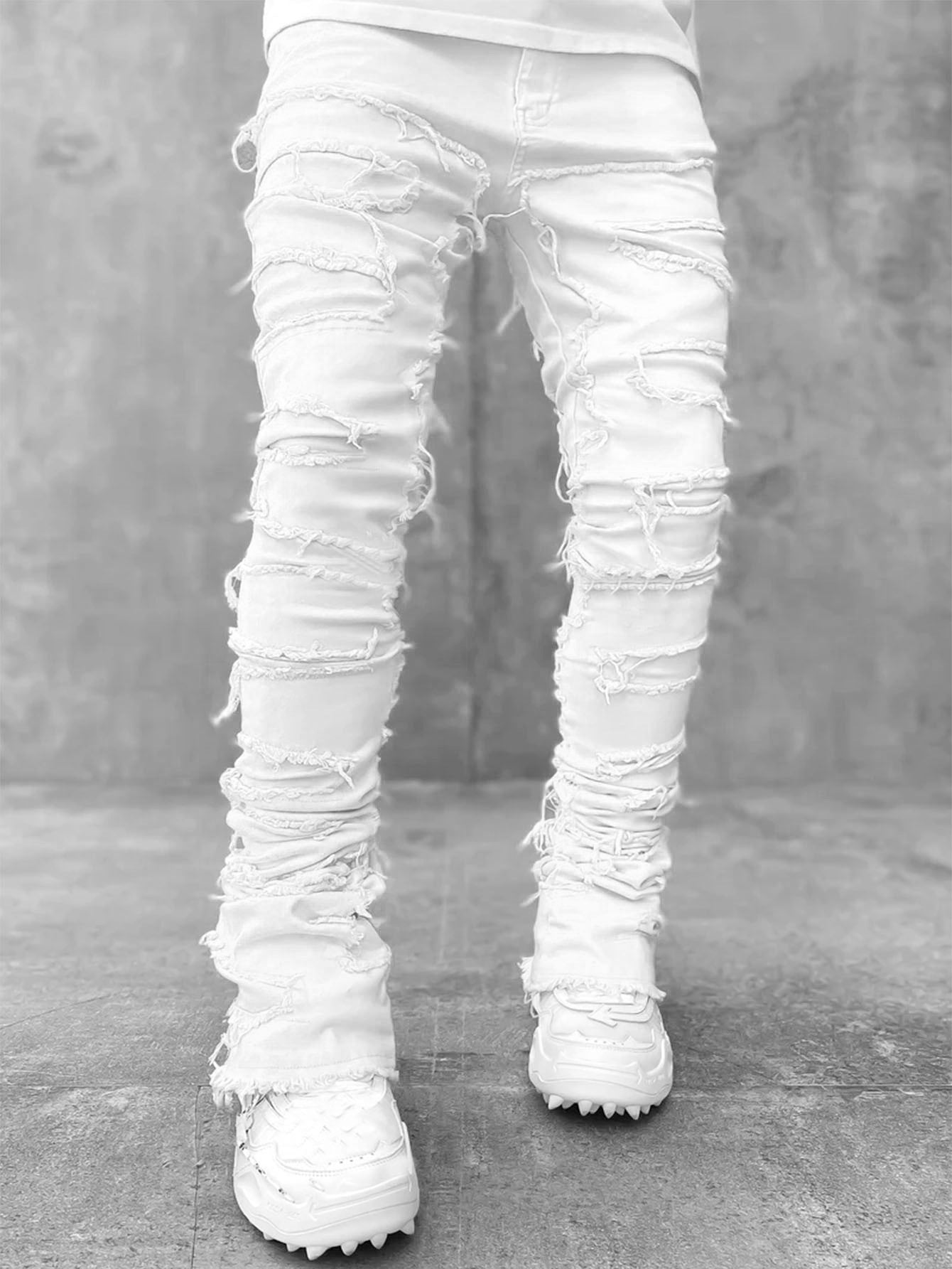 Trousers Individual Patched Pants Long Tight Fit Stacked Jeans For Men