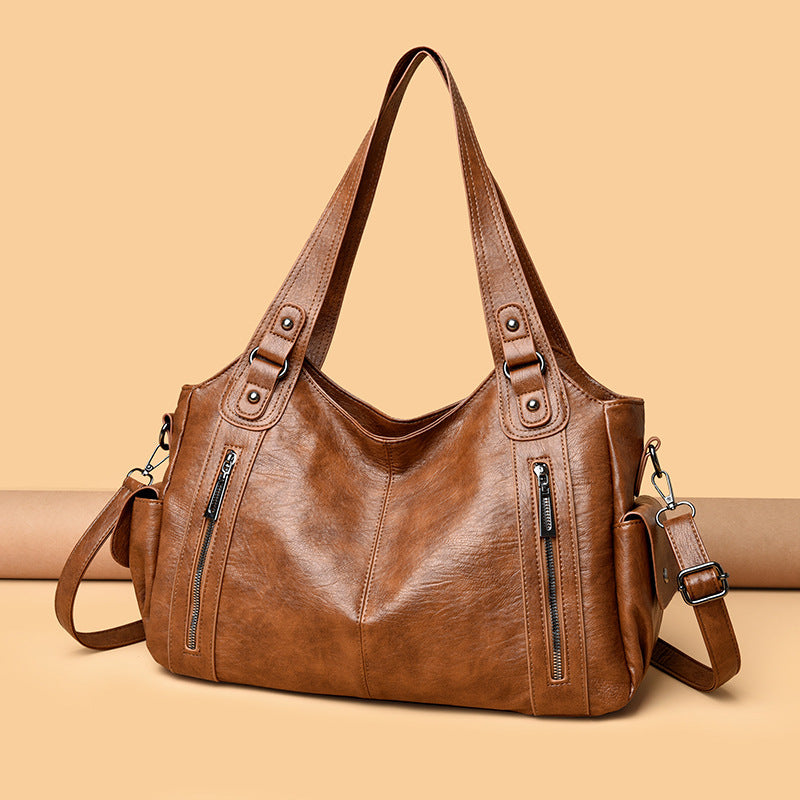 Retro Solid Color Simple Textured One-shoulder Bag Large Capacity Women