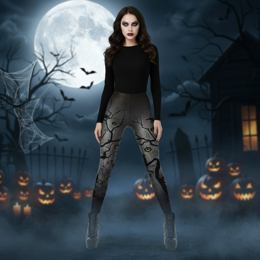 Women's Halloween Pumpkin Head Print Leggings