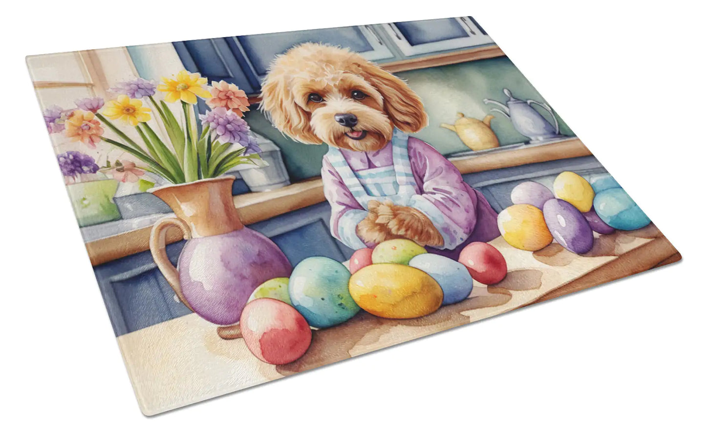 Decorating Easter Cockapoo Glass Cutting Board