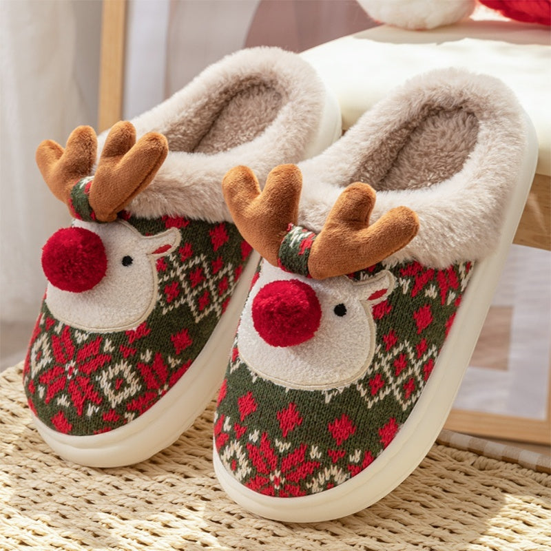 Christmas Elk Plush Slippers Winter Ins Fashion Non-slip Floor Fuzzy