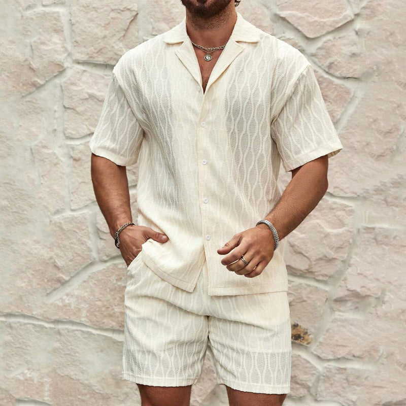 Men Tracksuits Summer Fashion Solid Loose Casual Two Pieces Lapel Button Shirt Shorts All-match Outfits