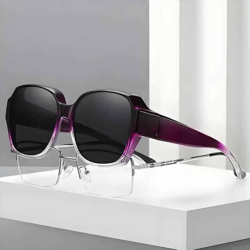 Dual-Use Clip-On Fashion Glasses - Crystals, Stylish Rectangular Design, Unisex, Driving Accessories, Eyewear