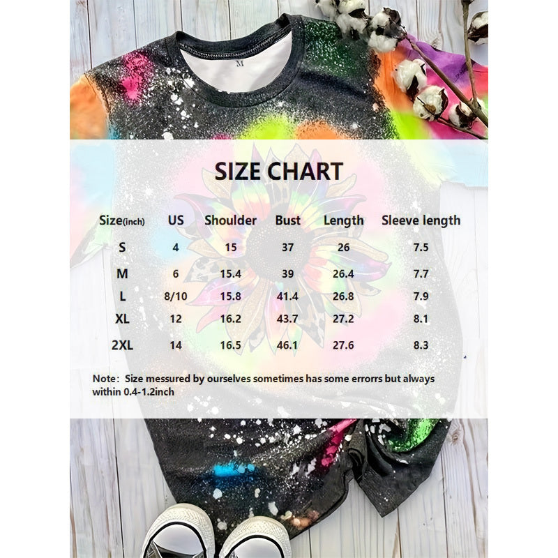Women's Casual Short Sleeve Round Neck T-Shirt - Vibrant Sunflower & Geometric Print, Regular Fit Top